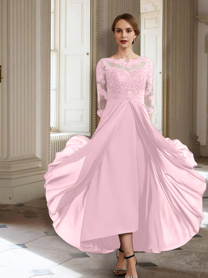 Vestidos de madre de la novia de manga larga con corte A/princesa y apliques