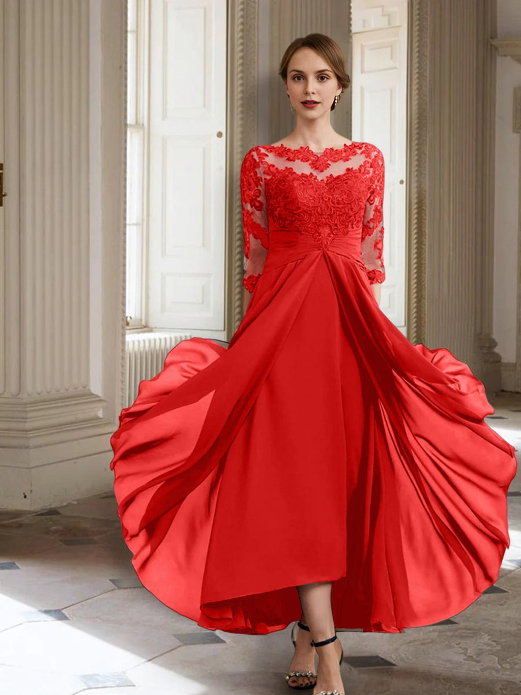 A-Linie/Princess-Linie Lange Ärmel Kleider für die Brautmutter mit Applikationen 