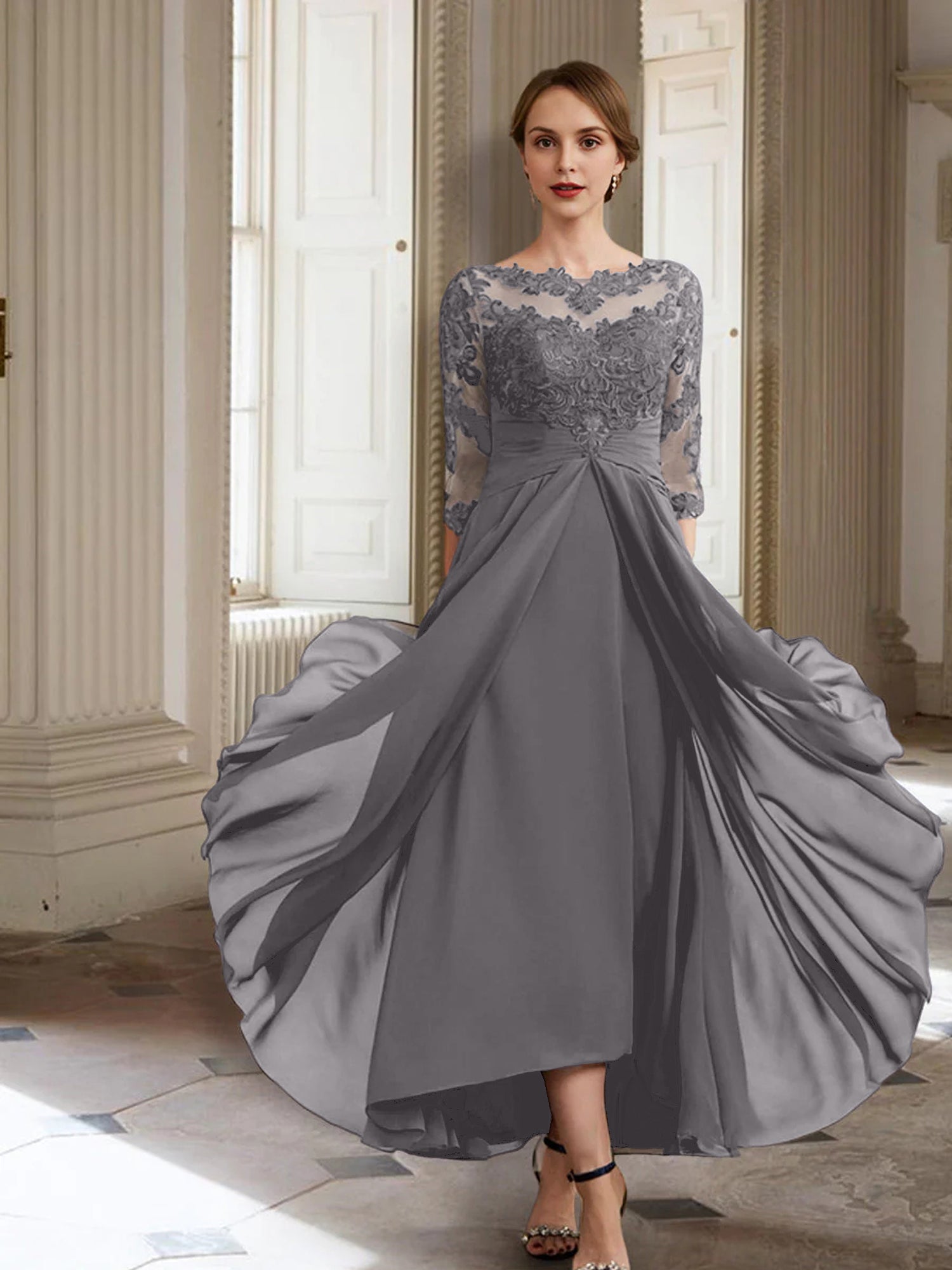 A-Linie/Princess-Linie Lange Ärmel Kleider für die Brautmutter mit Applikationen 