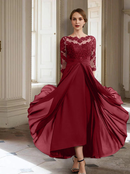 Vestidos de madre de la novia de manga larga con corte A/princesa y apliques