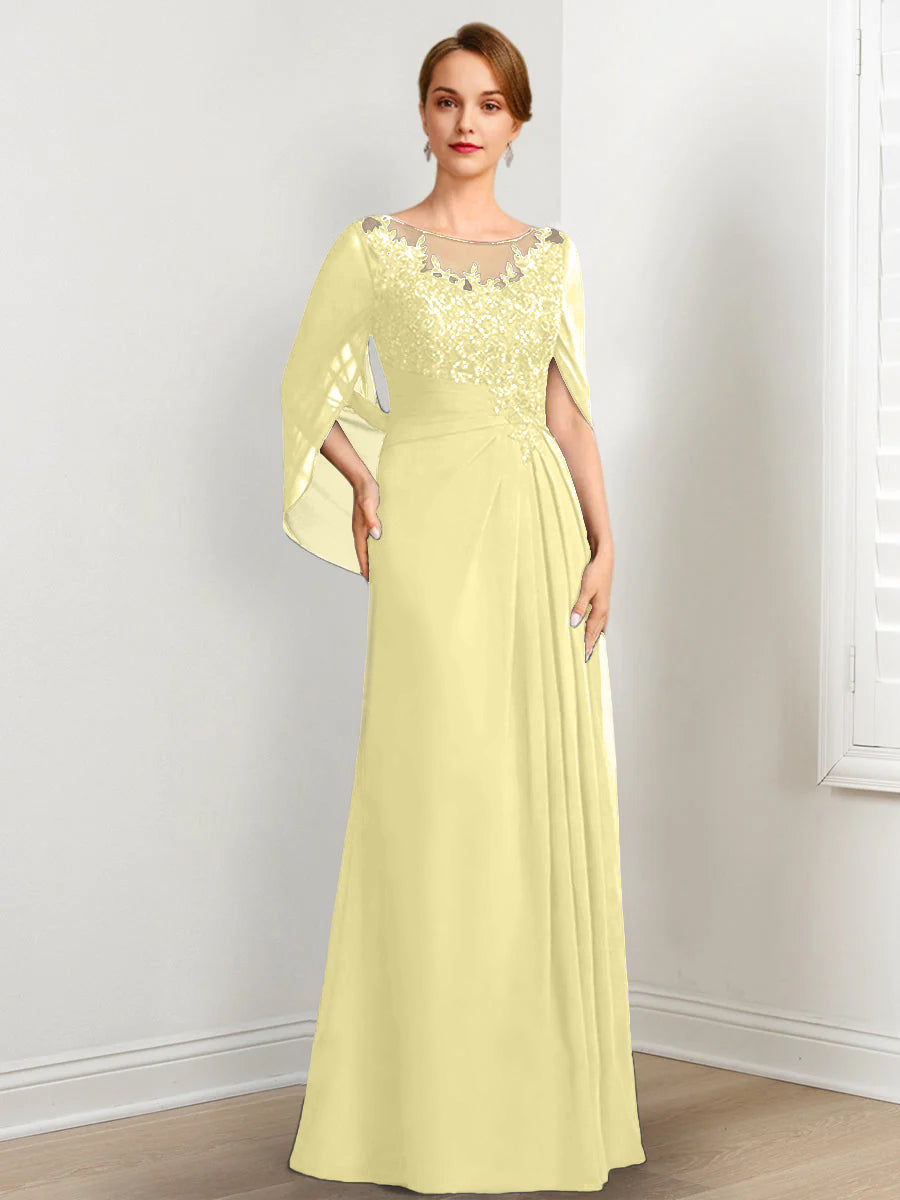 Vestidos de madre de la novia de corte A/princesa, largo hasta el suelo, con escote redondo, plisados ​​y lentejuelas