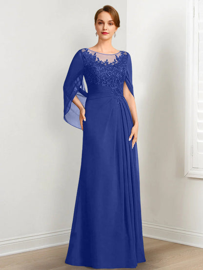 Vestidos de madre de la novia de corte A/princesa, largo hasta el suelo, con escote redondo, plisados ​​y lentejuelas