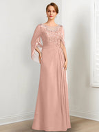 Vestidos de madre de la novia de corte A/princesa, largo hasta el suelo, con escote redondo, plisados ​​y lentejuelas