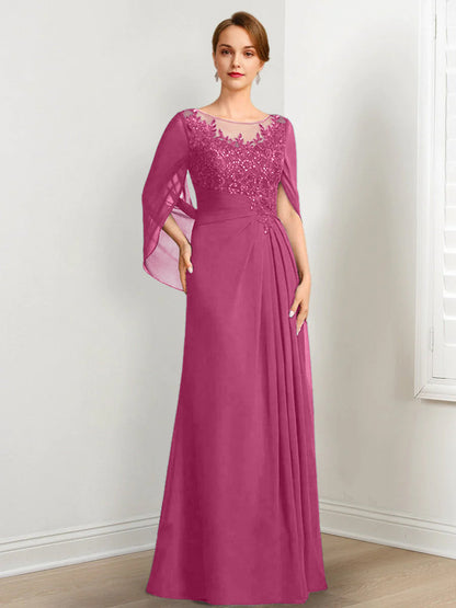Vestidos de madre de la novia de corte A/princesa, largo hasta el suelo, con escote redondo, plisados ​​y lentejuelas