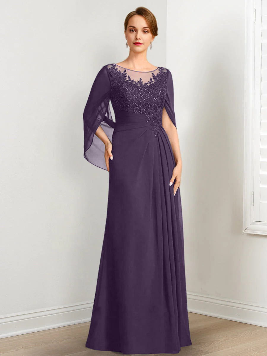 Vestidos de madre de la novia de corte A/princesa, largo hasta el suelo, con escote redondo, plisados ​​y lentejuelas