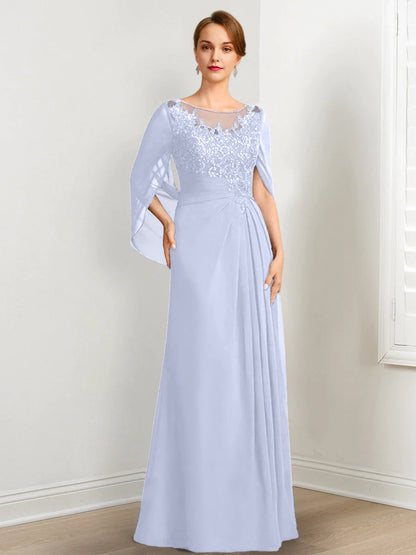 Vestidos de madre de la novia de corte A/princesa, largo hasta el suelo, con escote redondo, plisados ​​y lentejuelas