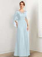 Vestidos de madre de la novia de corte A/princesa, largo hasta el suelo, con escote redondo, plisados ​​y lentejuelas