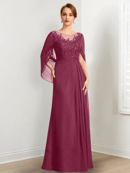 Vestidos de madre de la novia de corte A/princesa, largo hasta el suelo, con escote redondo, plisados ​​y lentejuelas