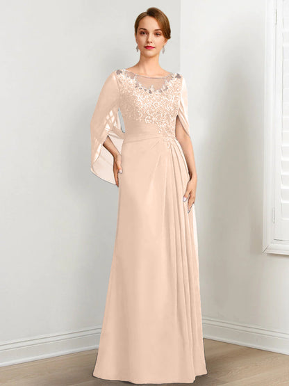 Vestidos de madre de la novia de corte A/princesa, largo hasta el suelo, con escote redondo, plisados ​​y lentejuelas