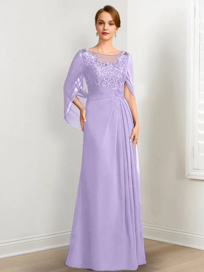 Vestidos de madre de la novia de corte A/princesa, largo hasta el suelo, con escote redondo, plisados ​​y lentejuelas