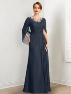 Vestidos de madre de la novia de corte A/princesa, largo hasta el suelo, con escote redondo, plisados ​​y lentejuelas