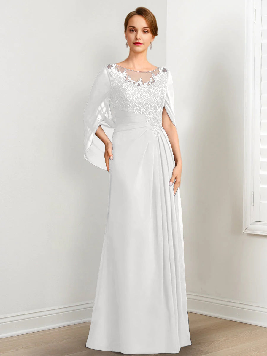 Vestidos de madre de la novia de corte A/princesa, largo hasta el suelo, con escote redondo, plisados ​​y lentejuelas