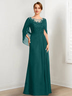 Vestidos de madre de la novia de corte A/princesa, largo hasta el suelo, con escote redondo, plisados ​​y lentejuelas