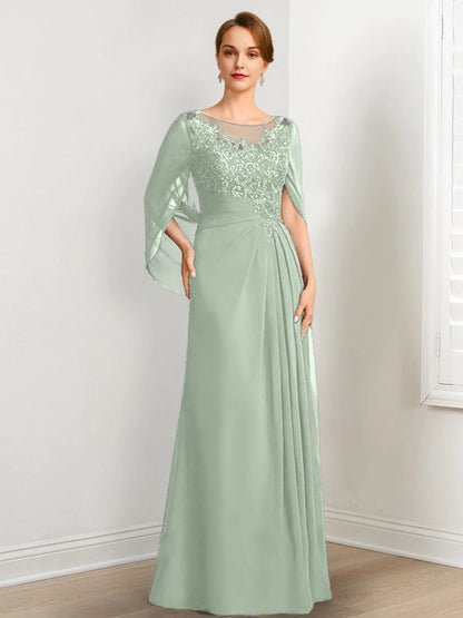 Vestidos de madre de la novia de corte A/princesa, largo hasta el suelo, con escote redondo, plisados ​​y lentejuelas