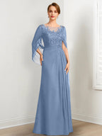 Vestidos de madre de la novia de corte A/princesa, largo hasta el suelo, con escote redondo, plisados ​​y lentejuelas