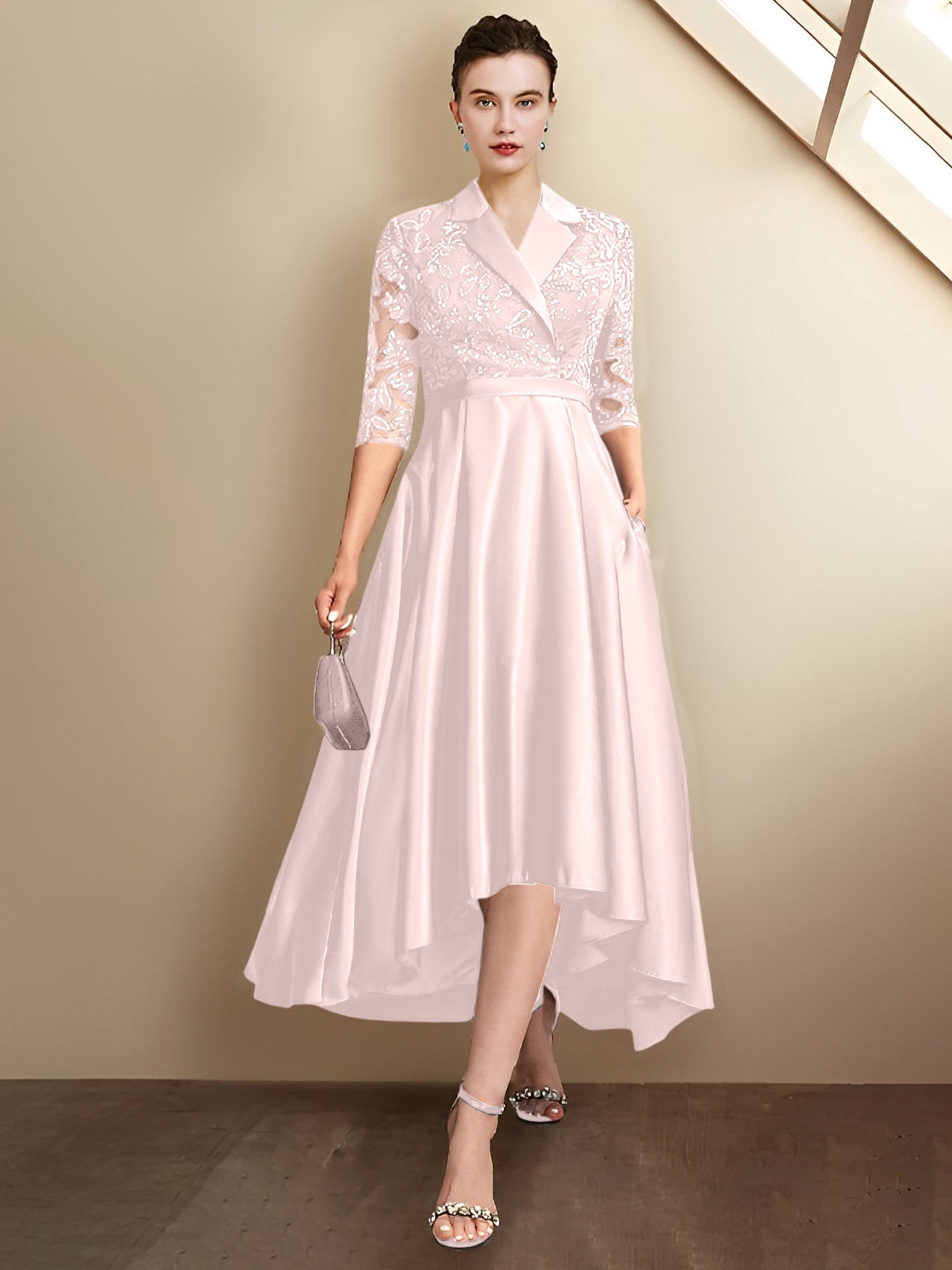 Vestidos para madre de la novia con escote en V, corte tubo y largo hasta la rodilla