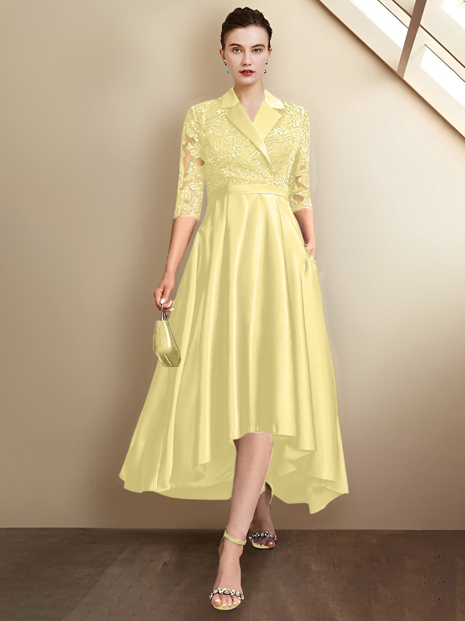 Vestidos para madre de la novia con escote en V, corte tubo y largo hasta la rodilla