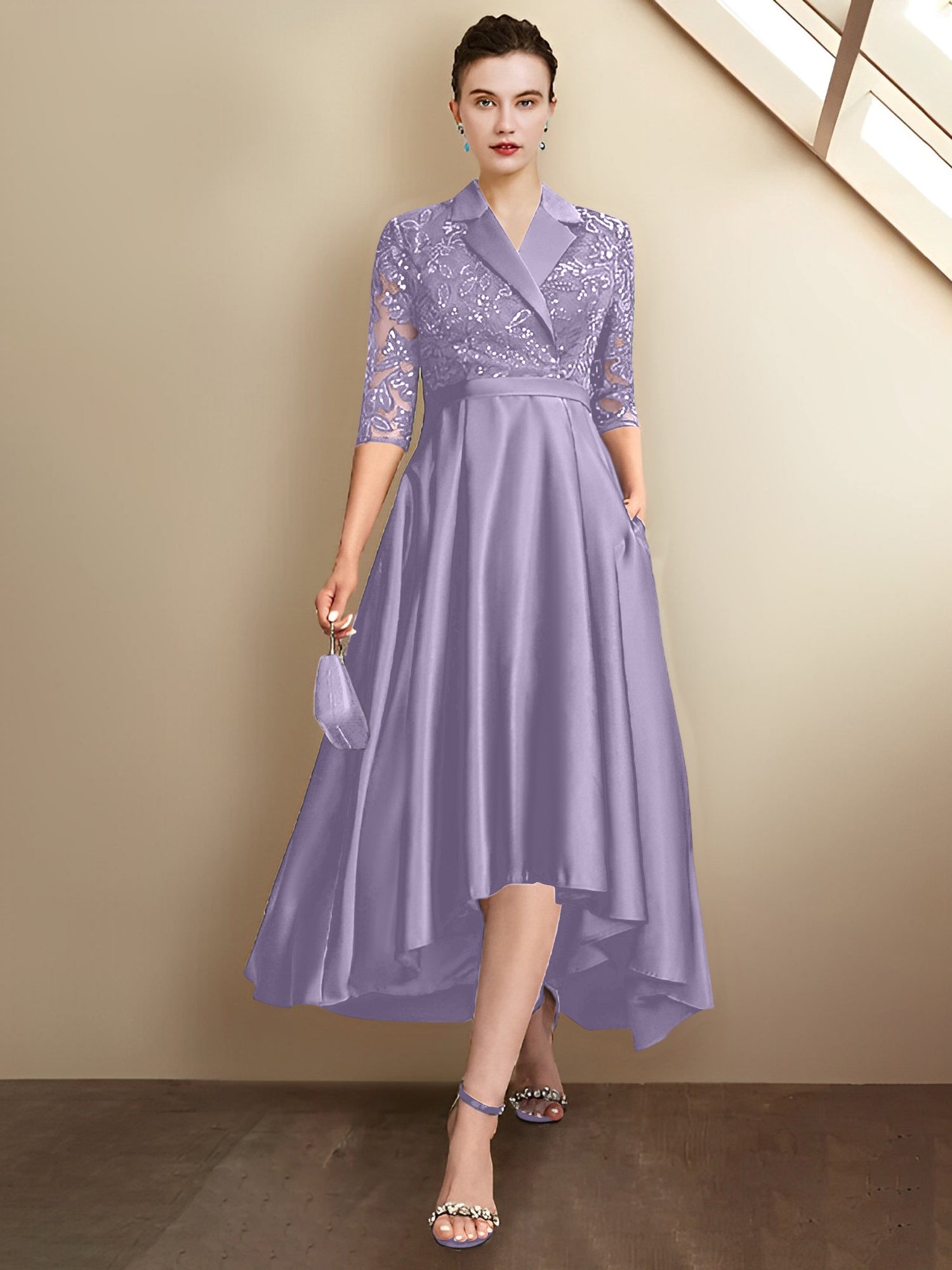 Vestidos para madre de la novia con escote en V, corte tubo y largo hasta la rodilla