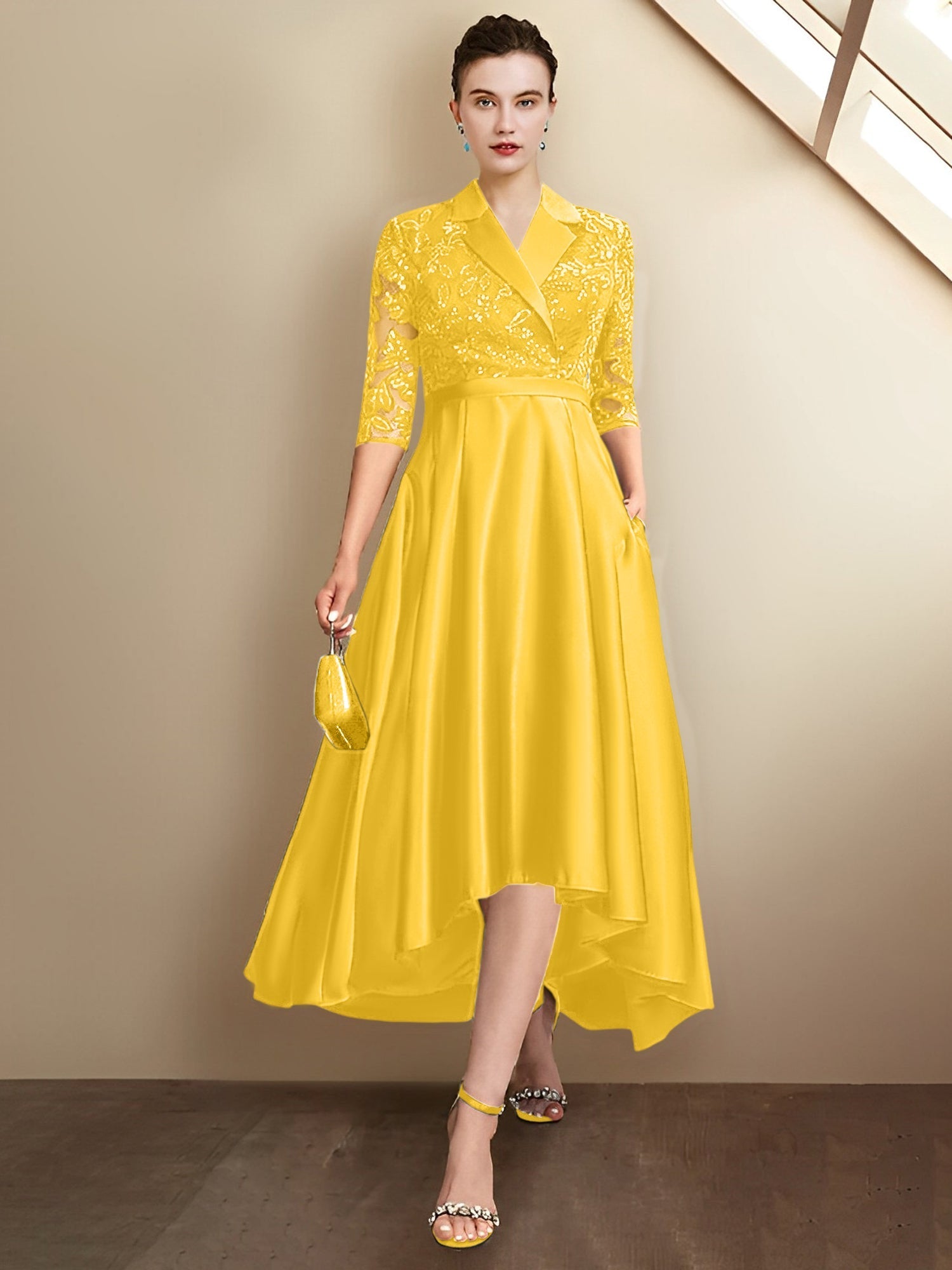 Vestidos para madre de la novia con escote en V, corte tubo y largo hasta la rodilla