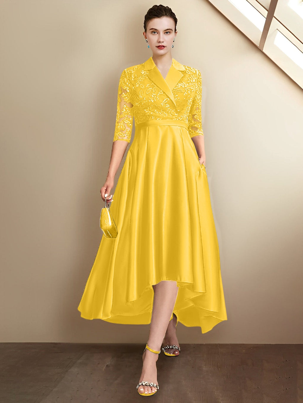 Vestidos para madre de la novia con escote en V, corte tubo y largo hasta la rodilla