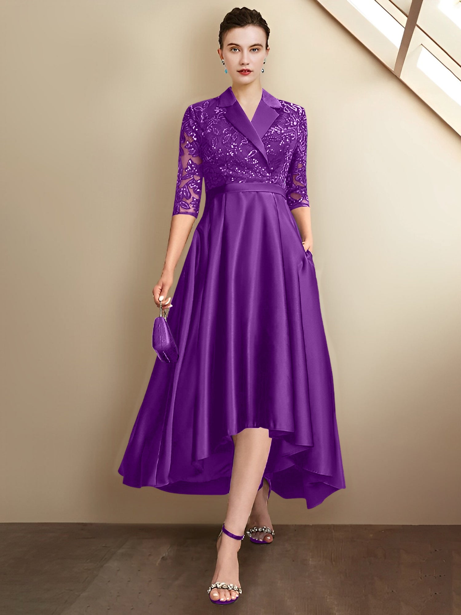 Vestidos para madre de la novia con escote en V, corte tubo y largo hasta la rodilla
