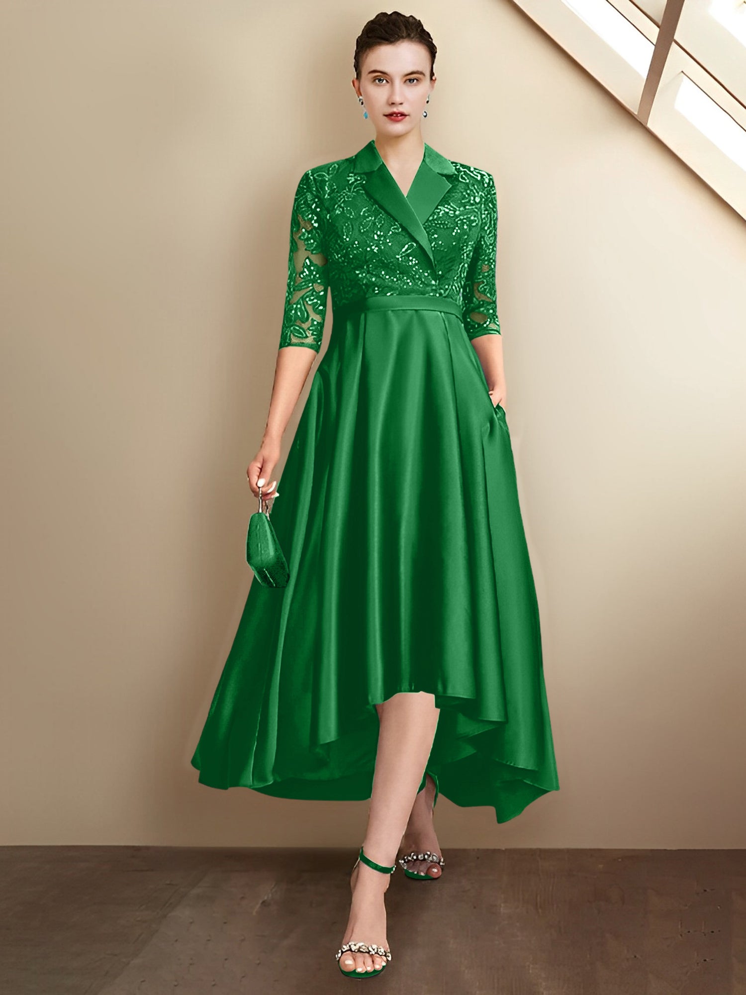 Vestidos para madre de la novia con escote en V, corte tubo y largo hasta la rodilla