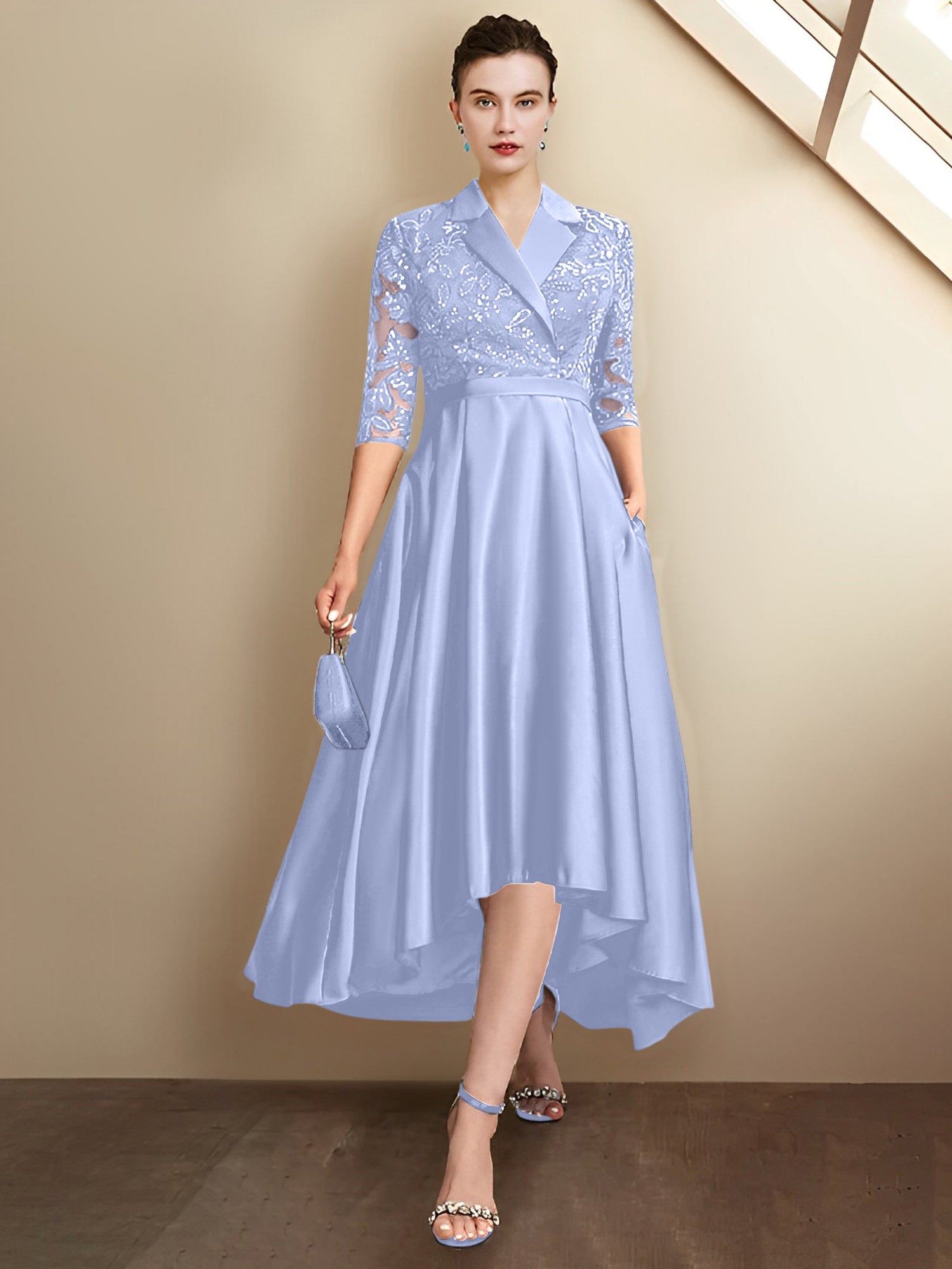 Vestidos para madre de la novia con escote en V, corte tubo y largo hasta la rodilla