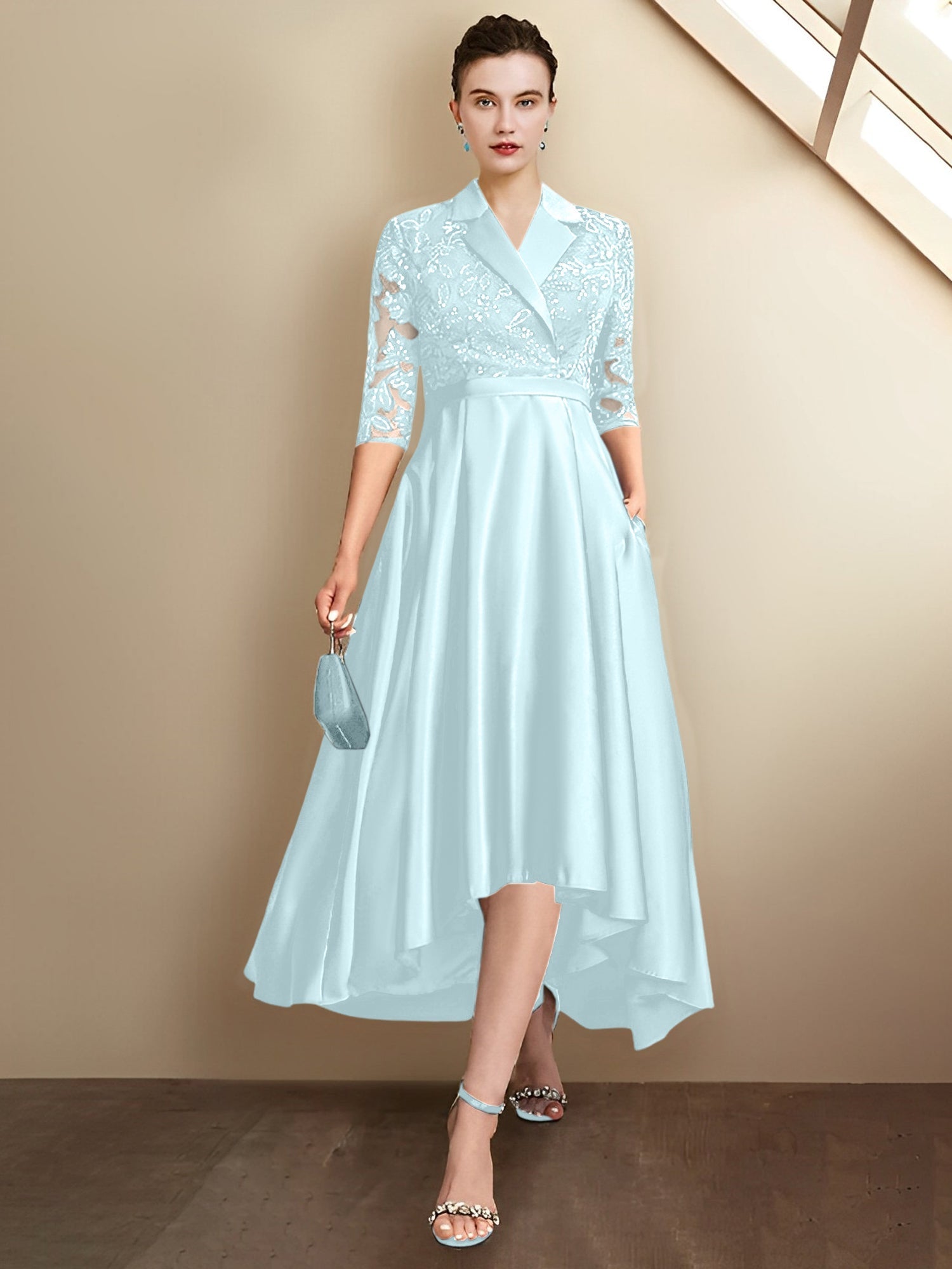 Vestidos para madre de la novia con escote en V, corte tubo y largo hasta la rodilla
