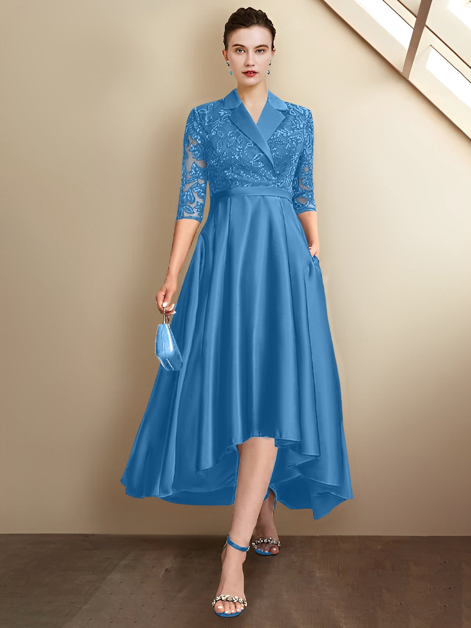 Vestidos para madre de la novia con escote en V, corte tubo y largo hasta la rodilla