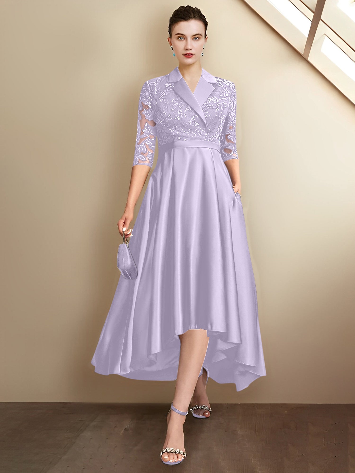 Vestidos para madre de la novia con escote en V, corte tubo y largo hasta la rodilla