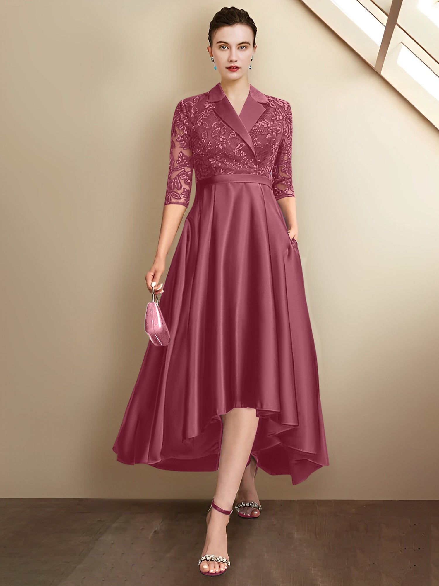 Vestidos para madre de la novia con escote en V, corte tubo y largo hasta la rodilla