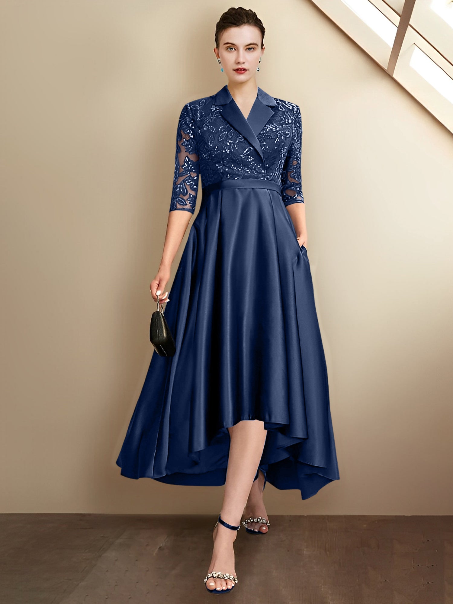 Vestidos para madre de la novia con escote en V, corte tubo y largo hasta la rodilla