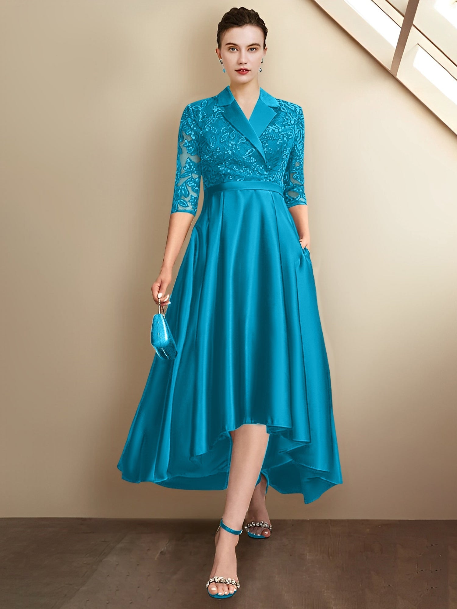Vestidos para madre de la novia con escote en V, corte tubo y largo hasta la rodilla