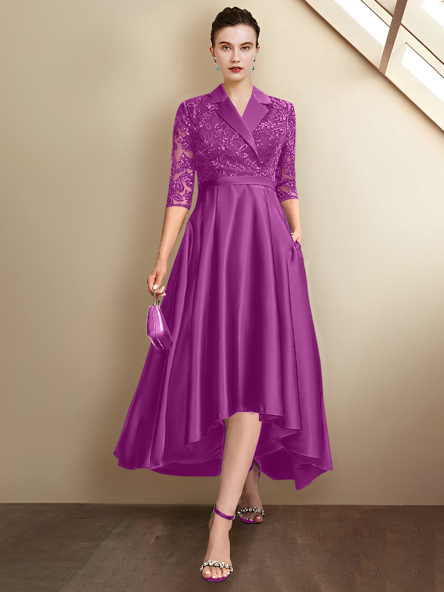 Vestidos para madre de la novia con escote en V, corte tubo y largo hasta la rodilla