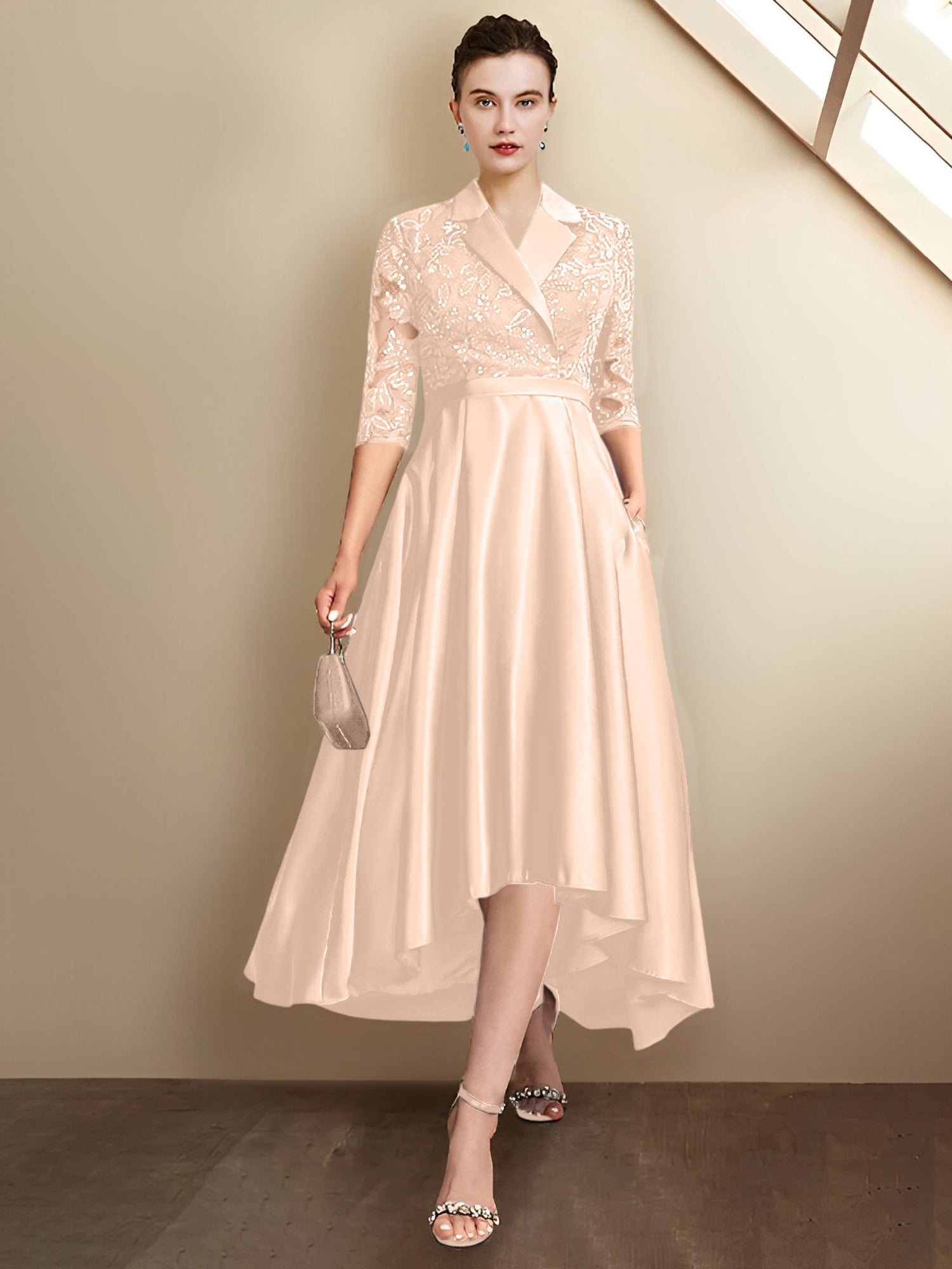 Vestidos para madre de la novia con escote en V, corte tubo y largo hasta la rodilla