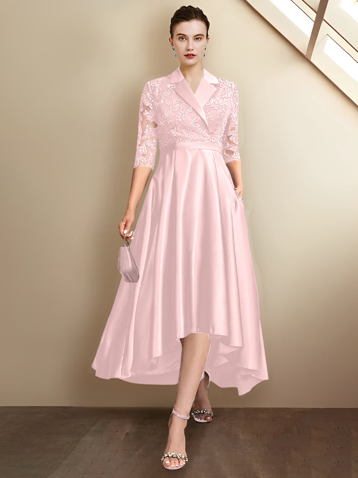 Vestidos para madre de la novia con escote en V, corte tubo y largo hasta la rodilla