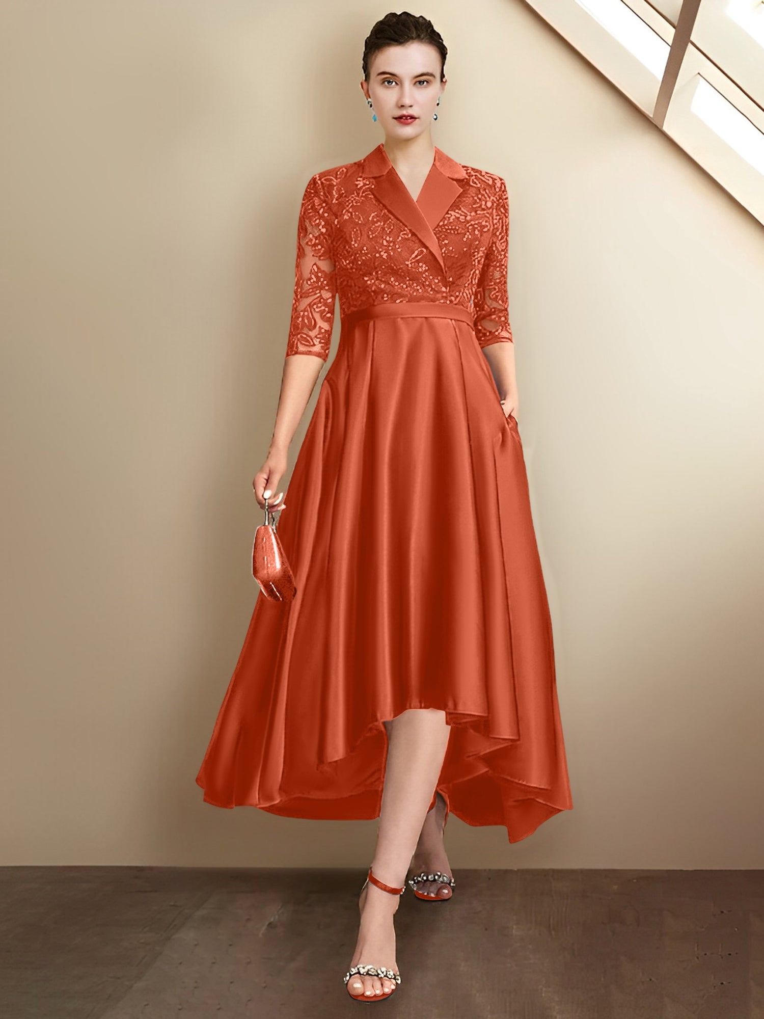 Vestidos para madre de la novia con escote en V, corte tubo y largo hasta la rodilla