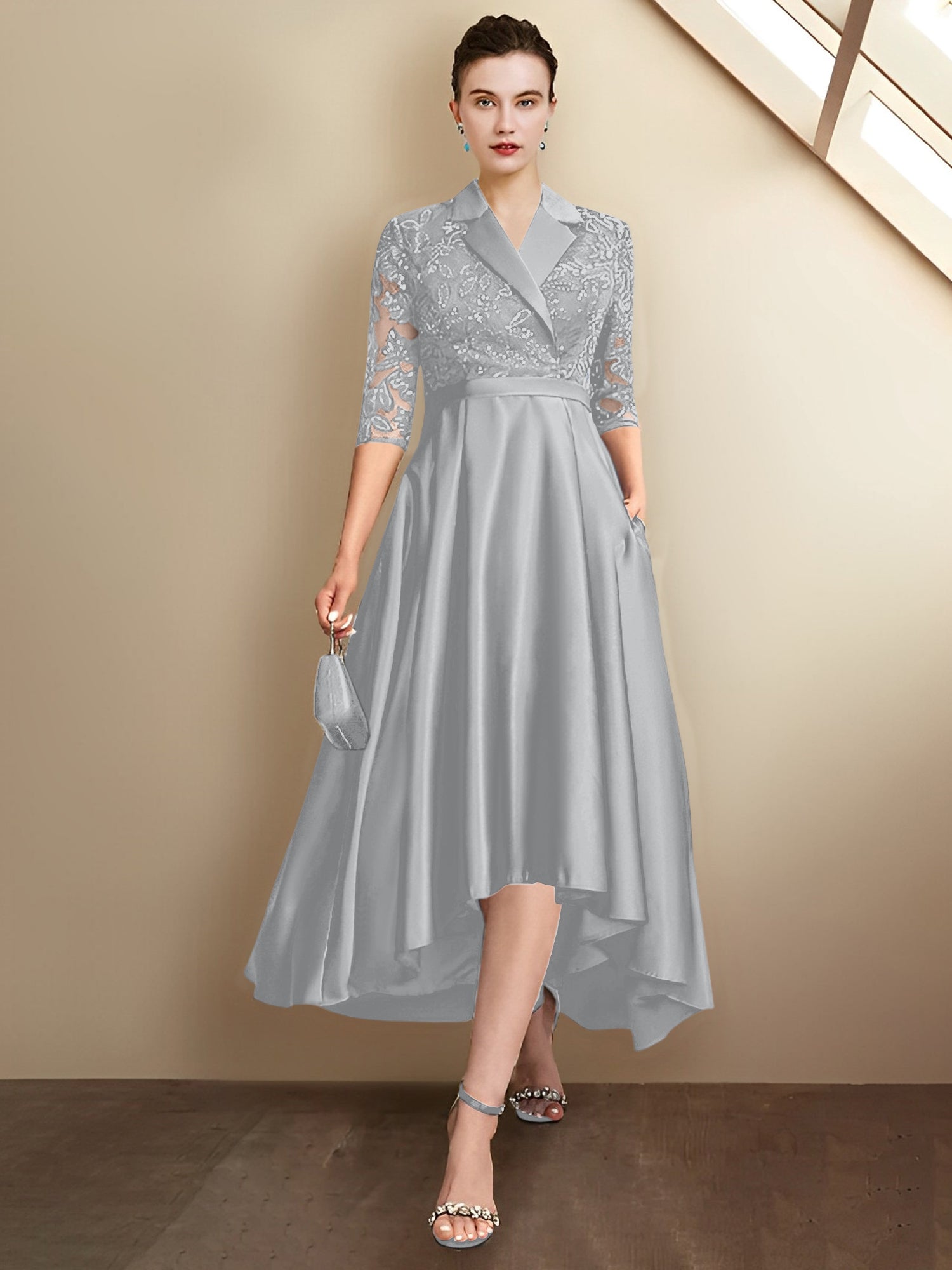 Vestidos para madre de la novia con escote en V, corte tubo y largo hasta la rodilla