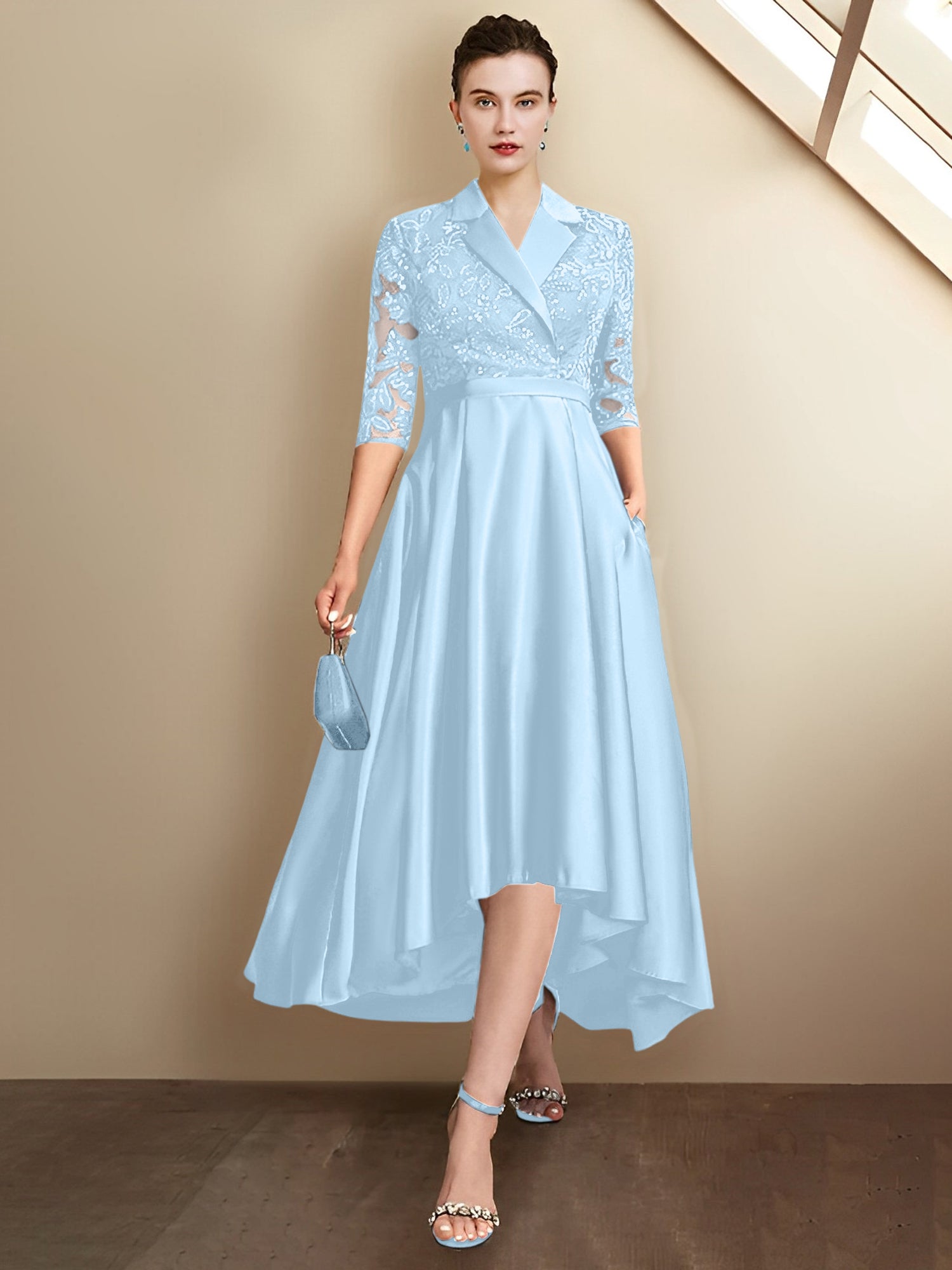 Vestidos para madre de la novia con escote en V, corte tubo y largo hasta la rodilla