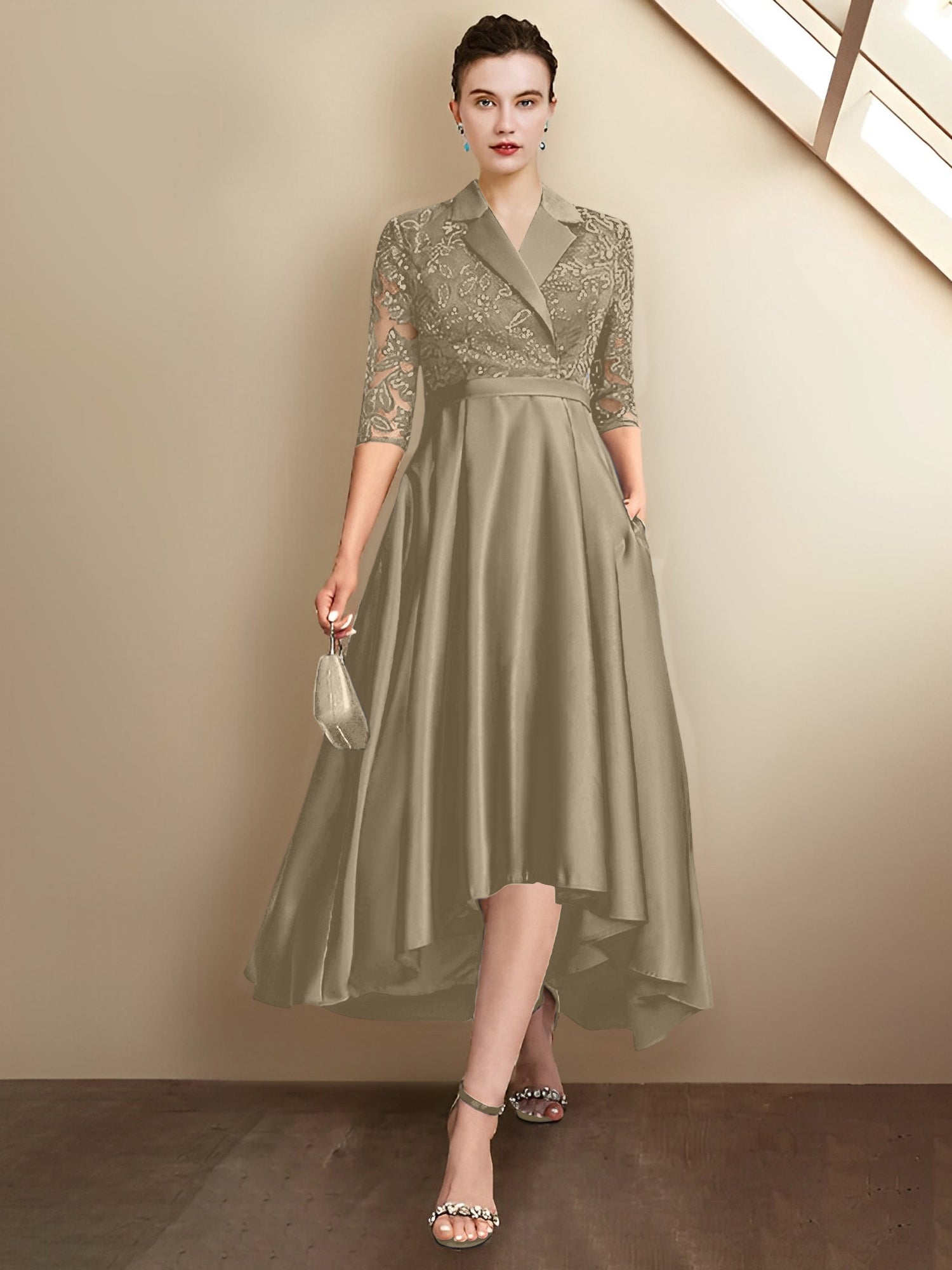 Vestidos para madre de la novia con escote en V, corte tubo y largo hasta la rodilla