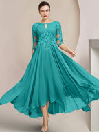 Vestidos de madre de la novia de corte A/princesa con escote redondo y largo hasta la rodilla