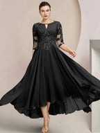 Vestidos de madre de la novia de corte A/princesa con escote redondo y largo hasta la rodilla