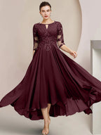 Vestidos de madre de la novia de corte A/princesa con escote redondo y largo hasta la rodilla