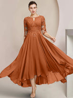 Vestidos de madre de la novia de corte A/princesa con escote redondo y largo hasta la rodilla