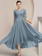 Vestidos de madre de la novia de corte A/princesa con escote redondo y largo hasta la rodilla