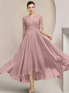 Vestidos de madre de la novia de corte A/princesa con escote redondo y largo hasta la rodilla