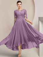 Vestidos de madre de la novia de corte A/princesa con escote redondo y largo hasta la rodilla