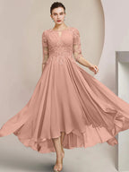 Vestidos de madre de la novia de corte A/princesa con escote redondo y largo hasta la rodilla