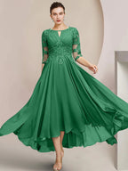 Vestidos de madre de la novia de corte A/princesa con escote redondo y largo hasta la rodilla