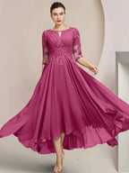 Vestidos de madre de la novia de corte A/princesa con escote redondo y largo hasta la rodilla